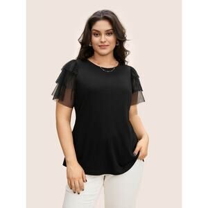 Size 26 4x Plus Size BloomChic Crew Neck Tiered Mesh Patchwork T Shirt Comfy